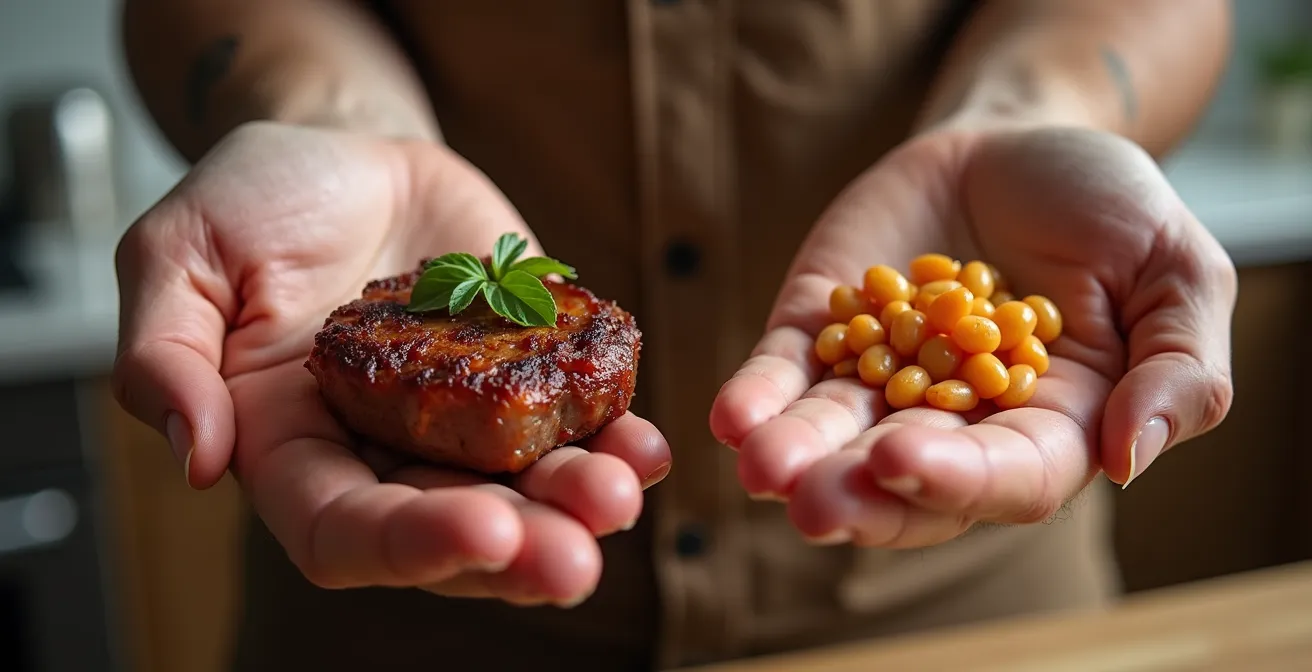 Mains illustrant les portions recommandées pour différents aliments typiques québécois