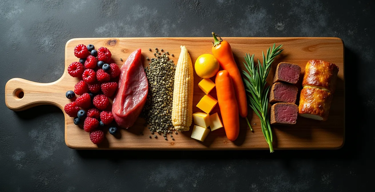 Mosaïque d'ingrédients représentant les trois influences culinaires du Québec