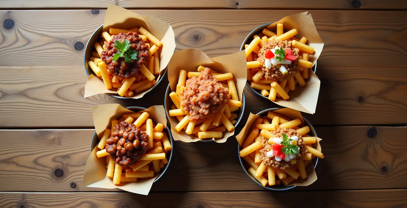 Carte visuelle des différentes variations régionales de poutine à travers le Québec